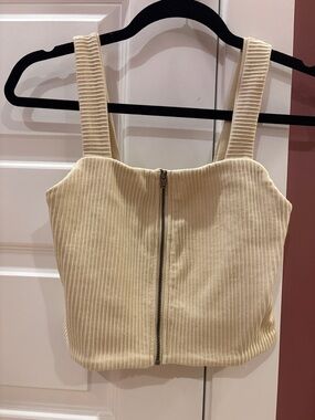Cream Zip Up Crop Top
